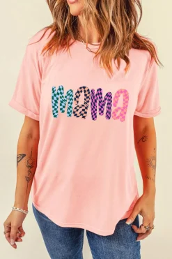 Outlet Dear-Lover Checkerboard mama Printed Crew Neck Tee Pink