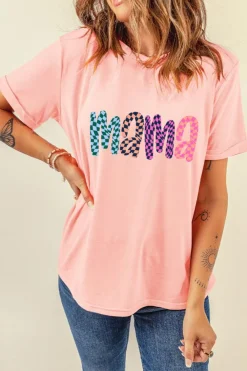 Outlet Dear-Lover Checkerboard mama Printed Crew Neck Tee Pink