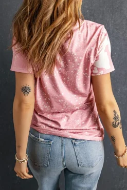 Best Dear-Lover Checkered Bow MAMA Graphic Tie-dye Tee Pink