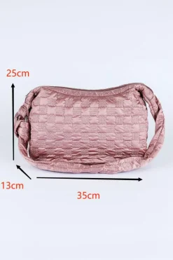 Clearance Dear-Lover Checkered Bubble Textured Zipped Large Tote Bag Pink