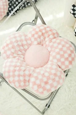 Discount Dear-Lover Checkered Flower Shape Soft Sofa Cushion Pink