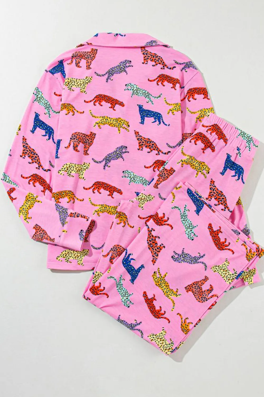 Outlet Dear-Lover Cheetah Print Shirt and Pants Pajama Set Pink