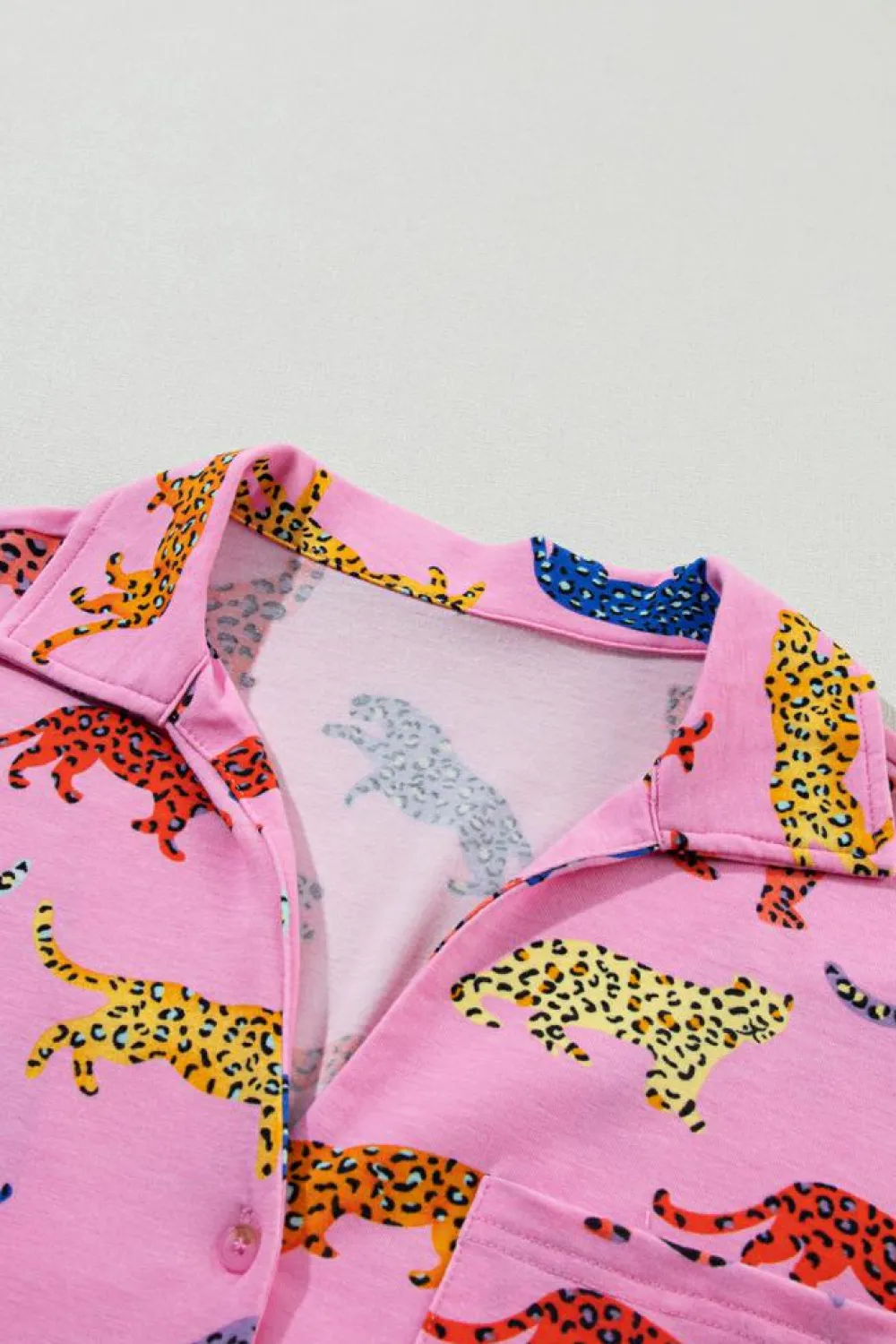 Outlet Dear-Lover Cheetah Print Shirt and Pants Pajama Set Pink