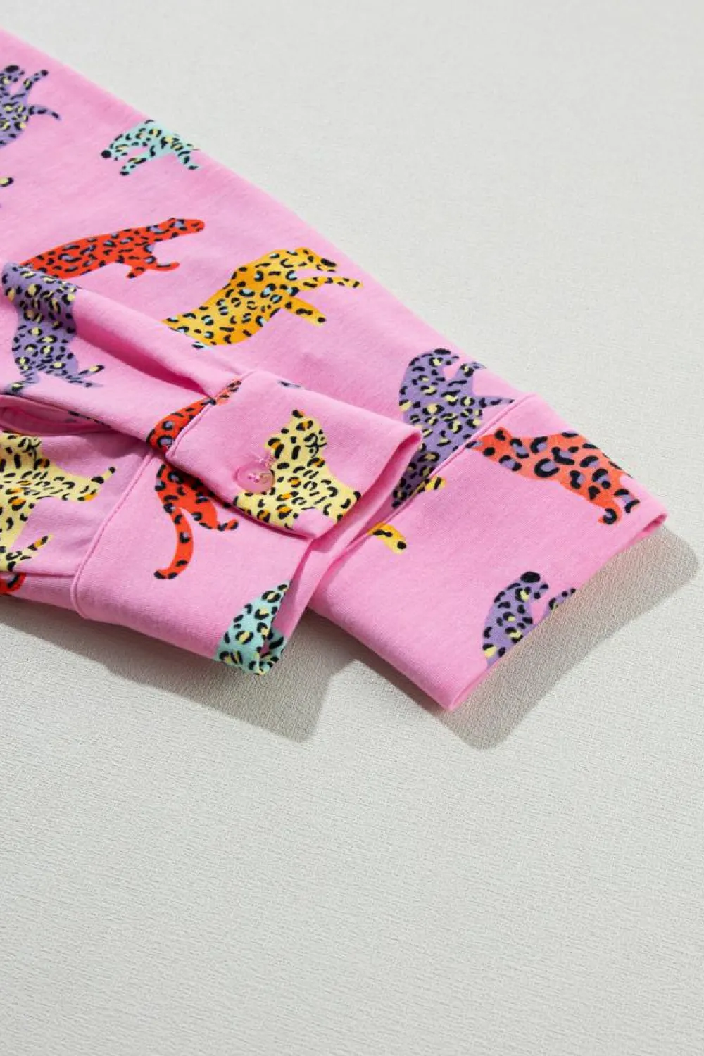Outlet Dear-Lover Cheetah Print Shirt and Pants Pajama Set Pink