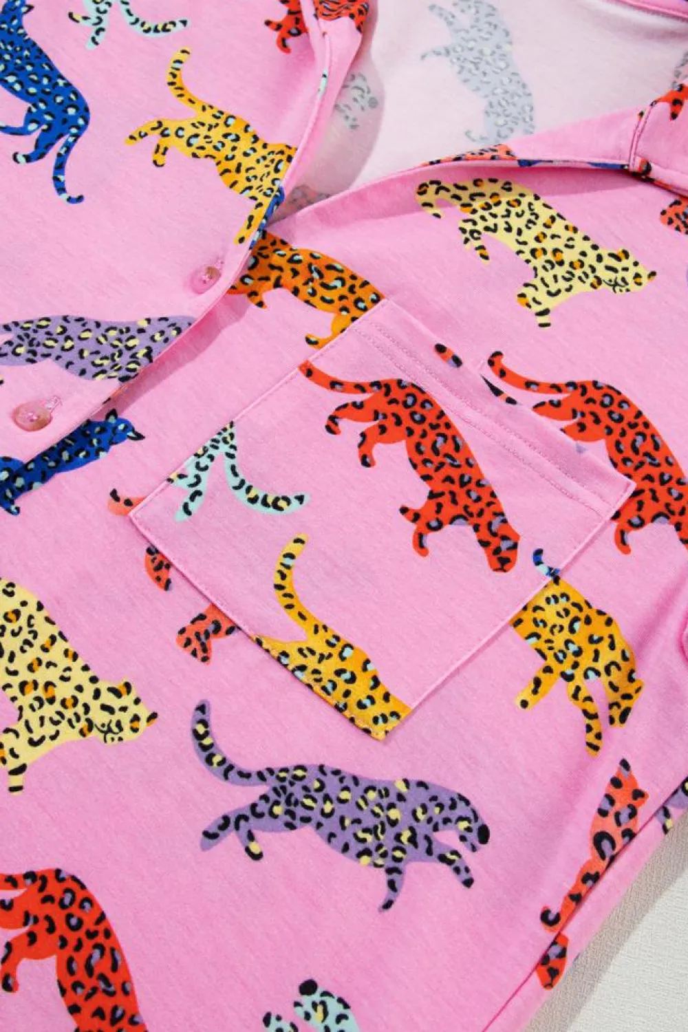 Outlet Dear-Lover Cheetah Print Shirt and Pants Pajama Set Pink