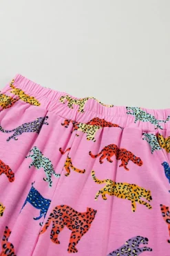 Outlet Dear-Lover Cheetah Print Shirt and Pants Pajama Set Pink