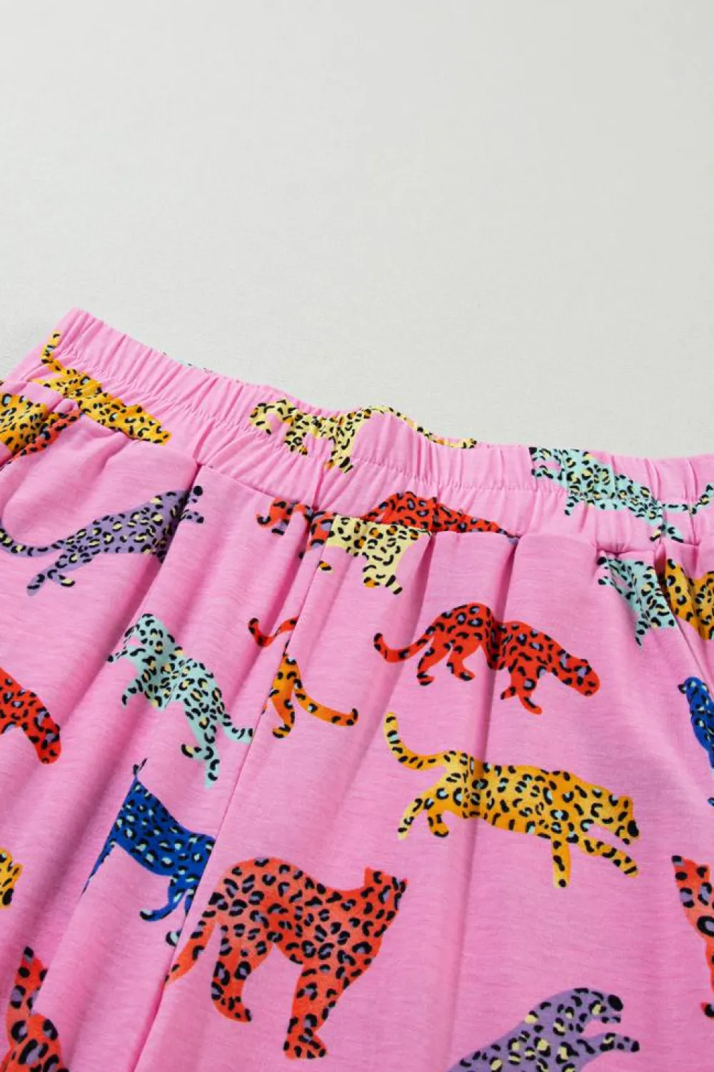 Outlet Dear-Lover Cheetah Print Shirt and Pants Pajama Set Pink