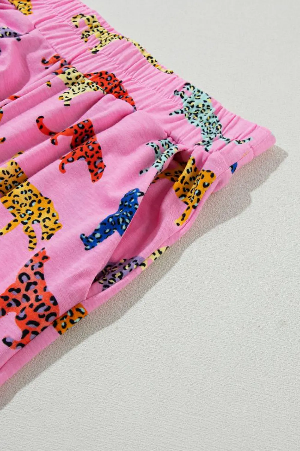Outlet Dear-Lover Cheetah Print Shirt and Pants Pajama Set Pink