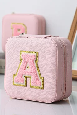 New Dear-Lover Chenille A Graphic Jewelry Case with Mirror Pink