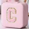Fashion Dear-Lover Chenille C Letter Graphic Travel Jewelry Case Pink
