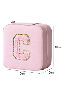 Fashion Dear-Lover Chenille C Letter Graphic Travel Jewelry Case Pink