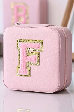 Sale Dear-Lover Chenille F Patch Jewelry Storage Box Pink