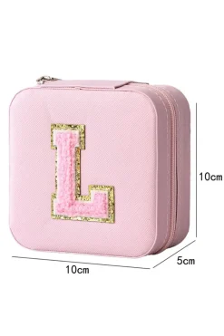 Discount Dear-Lover Chenille Initial L Portable Jewelry Case Pink
