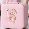 Clearance Dear-Lover Chenille Letter Square Jewelry Case with Mirror Pink