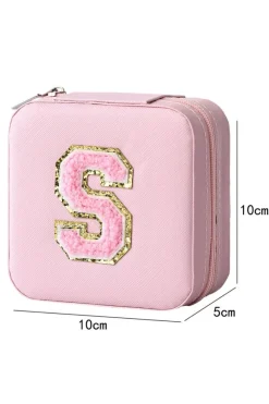 Clearance Dear-Lover Chenille Letter Square Jewelry Case with Mirror Pink