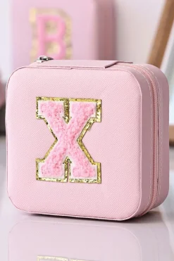 Hot Dear-Lover Chenille X Graphic Jewelry Case with Mirror Pink
