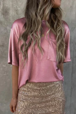 Clearance Dear-Lover Chest Pocket Loose Fit T Shirt Pink