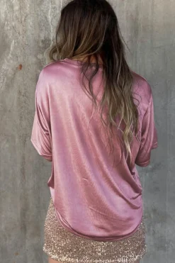 Clearance Dear-Lover Chest Pocket Loose Fit T Shirt Pink