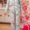 Hot Dear-Lover Christmas Berries Plant Print Satin Long Sleeve Pajama Set Pink