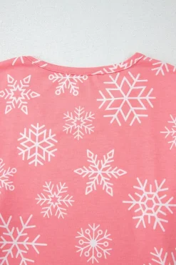 Best Dear-Lover Christmas Snowflake Print Two Piece Loungewear Pink
