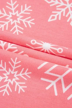 Best Dear-Lover Christmas Snowflake Print Two Piece Loungewear Pink