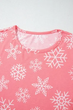Best Dear-Lover Christmas Snowflake Print Two Piece Loungewear Pink