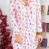 Hot Dear-Lover Christmas Twinkle Tree Print Shirt Sleep Dress Pink