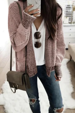 Hot Dear-Lover Chunky Waffle Knit Oversized Collar Cardigan Pink