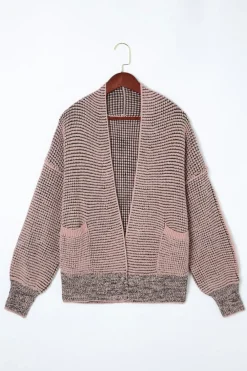Hot Dear-Lover Chunky Waffle Knit Oversized Collar Cardigan Pink