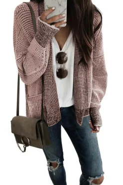 Hot Dear-Lover Chunky Waffle Knit Oversized Collar Cardigan Pink