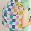 Hot Dear-Lover Color Block Checkered Quilted Flap Large Backpack Pink