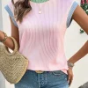 Sale Dear-Lover Color Block Corded Knit Crew Neck Tee Pink