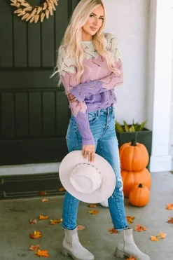 Outlet Dear-Lover Color Block Hollow Knitted Loose Sweater Pink