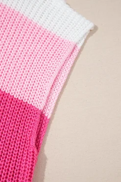 Clearance Dear-Lover Color Block Notch V Neck Sweater T Shirt Pink