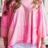 Outlet Dear-Lover Color Block Patchwork 3/4 Sleeve Loose Top Pink