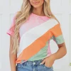 Online Dear-Lover Color Block Patchwork Seamed Crewneck T Shirt Pink