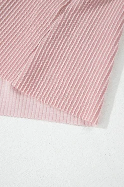 Sale Dear-Lover Color Block Patchwork Corded Knit Loose Fit Hooded Blouse Pink