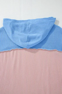 Sale Dear-Lover Color Block Patchwork Corded Knit Loose Fit Hooded Blouse Pink