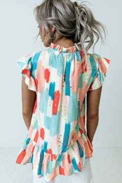 Best Dear-Lover Color Block Ruffled Mock Neck Ruffled Top Pink