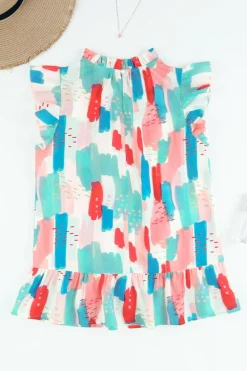 Best Dear-Lover Color Block Ruffled Mock Neck Ruffled Top Pink