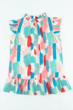 Best Dear-Lover Color Block Ruffled Mock Neck Ruffled Top Pink
