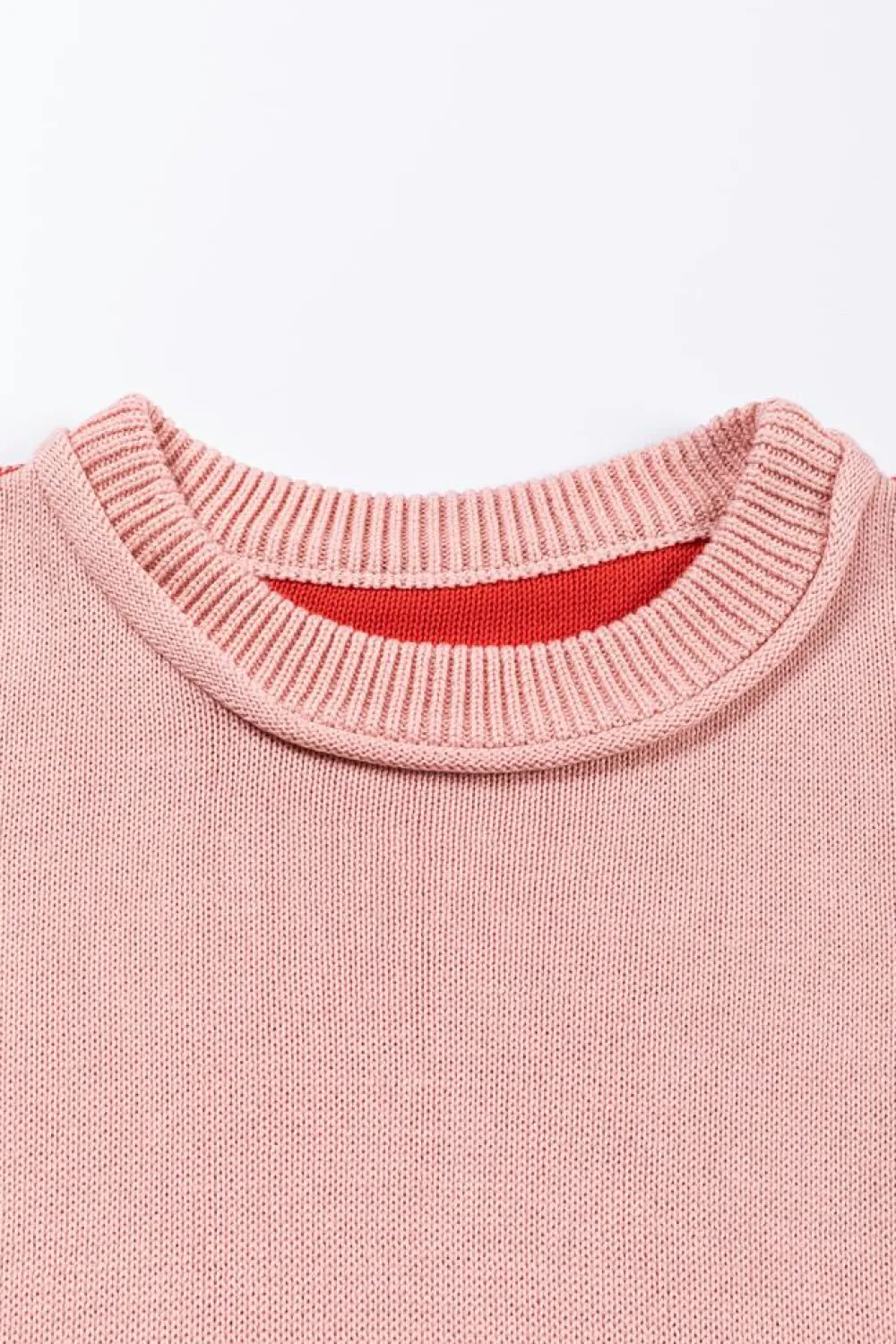 New Dear-Lover Colorblock Bishop Sleeve Ribbed Trim Sweater Pink