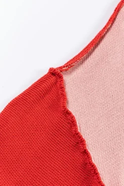 New Dear-Lover Colorblock Bishop Sleeve Ribbed Trim Sweater Pink