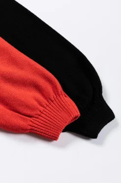 New Dear-Lover Colorblock Bishop Sleeve Ribbed Trim Sweater Pink