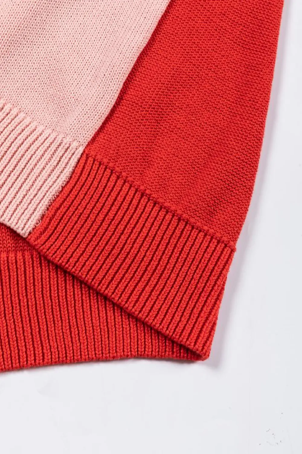 New Dear-Lover Colorblock Bishop Sleeve Ribbed Trim Sweater Pink