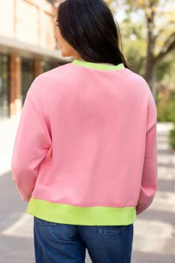 Discount Dear-Lover Colorblock Bubble Sleeve Sweatshirt Pink