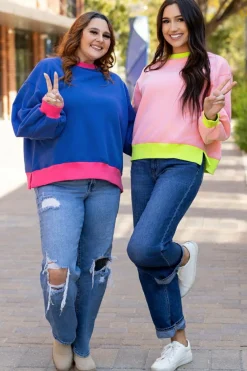 Discount Dear-Lover Colorblock Bubble Sleeve Sweatshirt Pink