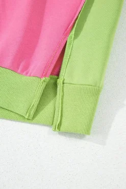 New Dear-Lover Colorblock Exposed Seam Crewneck Casual Sweatshirt Pink