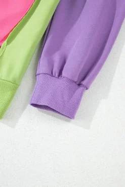 New Dear-Lover Colorblock Exposed Seam Crewneck Casual Sweatshirt Pink