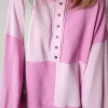 Sale Dear-Lover Colorblock Henley High Low Oversize Sweatshirt Pink